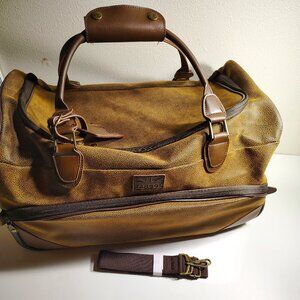 VTG Kangol Faux Suede Duffel Roller Bag Luggage Medium to Large Brown